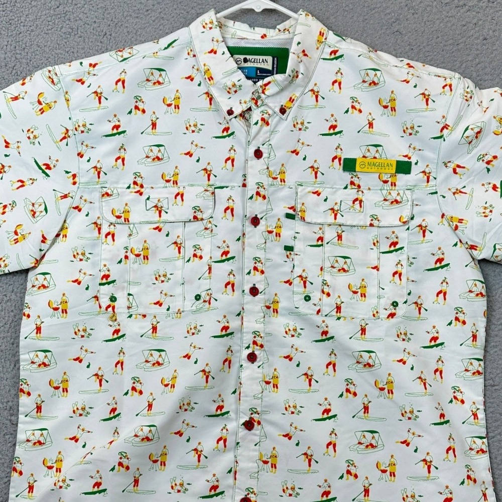 Magellan Outdoors Shirt Mens Large Fish Gear White Lucha Libre Print Button Down